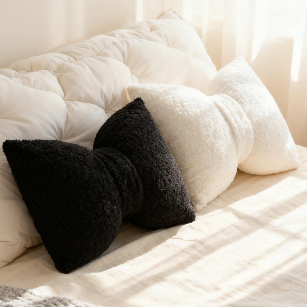 BUYNOW 1PC Solid ColorPlush Bow Pillow with Filling Minimalist Korean-style ins LivingRoom Sofa Cushion Cover Home Bedroom Decor