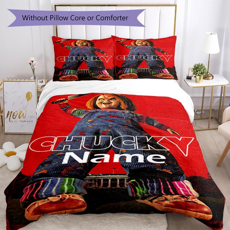 3pcs Custom Name Chucky Bedding Set Duvet Cover Closure Includes 1 Duvet Cover & 2 Pillowcases, Soft and Comfortable for All Seasons.