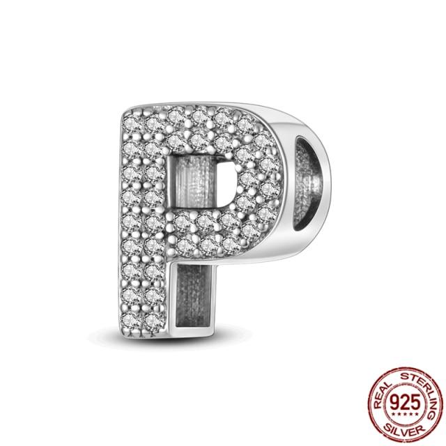 100% Real 925 Sterling Silver Letter Alphabet A-Z Charm Name Bead Fit  Bracelet Pendant Jewelry