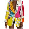 Women Fashion Long Sleeve Print Color Coat Open Front  Suit Jacket