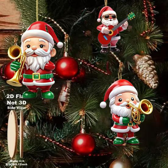 Yousheng Wooden Christmas Ornament 2D Santa Claus On Hot Air Balloon/Riding Bicycle/Penguin/Elf Hanging Ornaments for Xmas Tree Holiday Party Decor