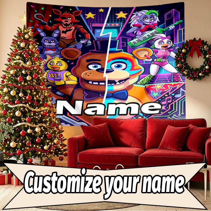 Custom Name Personalized Five Nights at Freddy's Print Tapestry, Wall Art Decor, Bedroom, Dorm, Apartment, LivingRoom, Party Backdrop, Gift for Birthd
