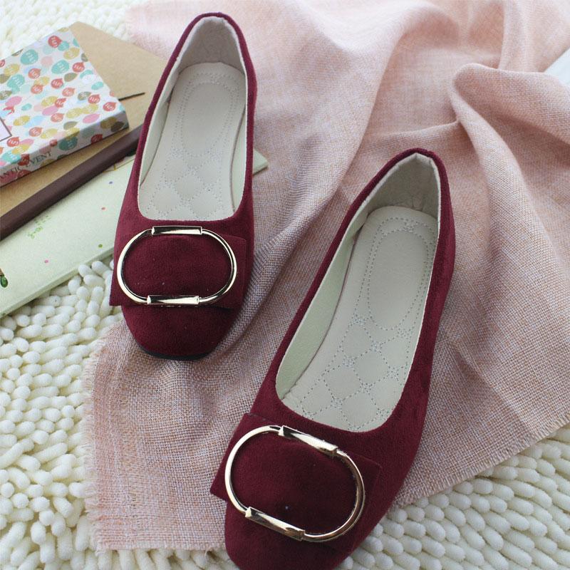 Nieuwe Mode Vierkante Neus Flock Dames Flats Lage Mond Instapper Lente Herfst Damesschoenen Metalen Ring Enkele Schoenen Vrouw WSH2443