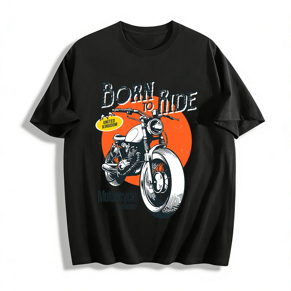 Born To Ride UK Scrambler Motorcycle Graphic Tee Vintage Biker Top Pure cotton T-shirt XXS