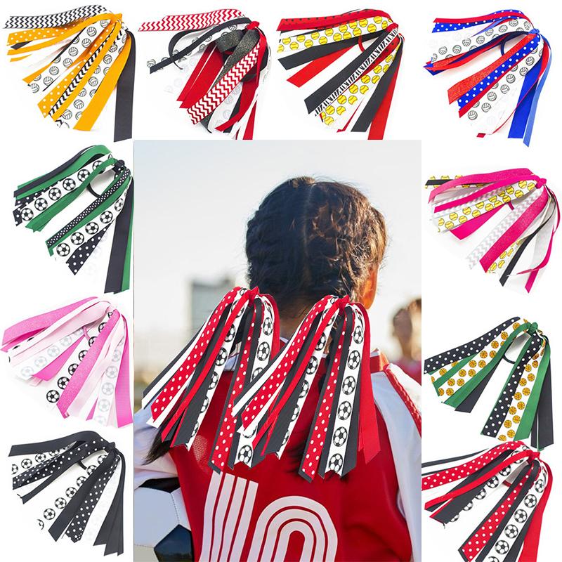 Soccer Ponytail Holders for Women Red Black Glitter Hair Ribbons Streamer Soccer Elastic Hair Ties Band Scrunchies Game Day