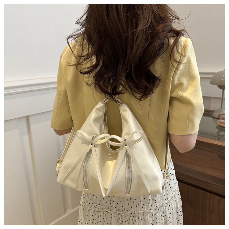 Korean Style Bowknot Faux Leather Bucket Bag for Women, Soft Single Shoulder Hobo Purse, Chic Casual Crossbody Handbag