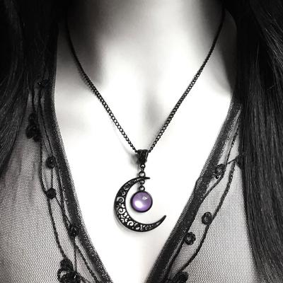 Collana Gotica con Cristallo di Luna Stile Punk Collana con Pendente a Luna Vintage Nera Mezzaluna Gioielli per Donne