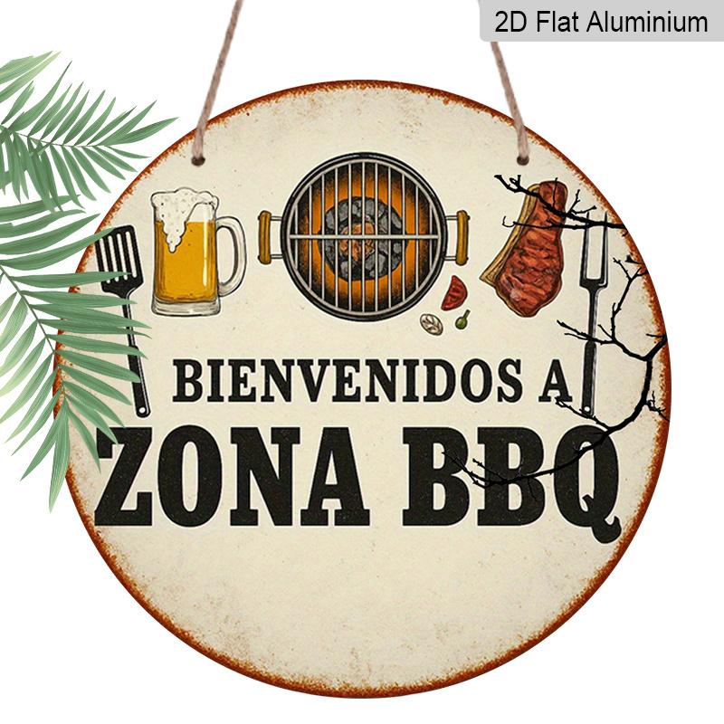 

2D Flat, 1pc 7.87x7.87 Inch Round Aluminum Sign, Retro BBQ Beer Party Plaque for Grill Theme Decorations in Kitchens, Dining Rooms, Outdoor Patios 1pc