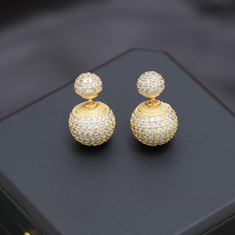 Elegant Light Luxury Zircon Inlaid Ball Earrings for Women
