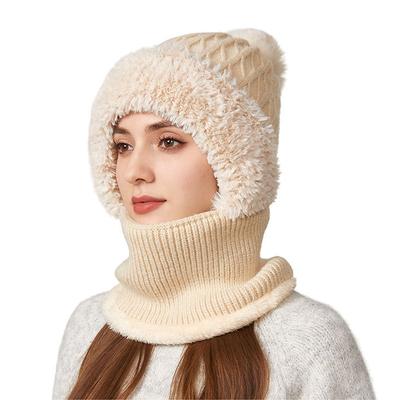 Knitted Hat Thick Velvet Mask Scarf All-in-one Hat   Winter Warm Hat for Women