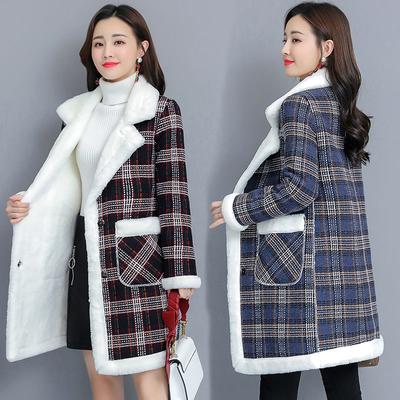 Winter Lamb Wool Woolen Coat Thick Plus Velvet Warm Cotton Coat Women Long Grid Parker Overcoat Plus Size Cold Trench Coats