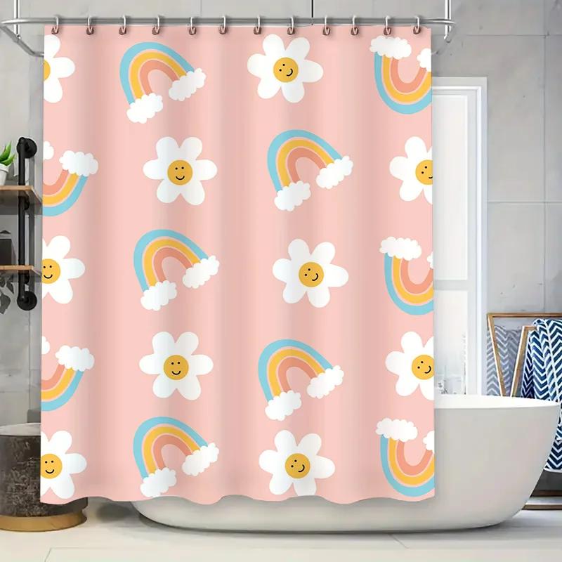 

Charming Rainbows Smiling Flowers Shower Curtainsoft Pink Fabric Bathroom Decor For Kids Room Waterproof Fabric Various W60H190(CM)-1 Pcs