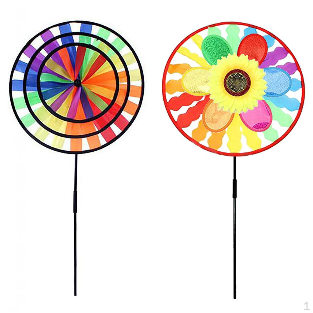 2 Pieces Portable Circles Rainbow Windmills Windsocks Whirligig Wheel Garden Camping Decor Kids Toys