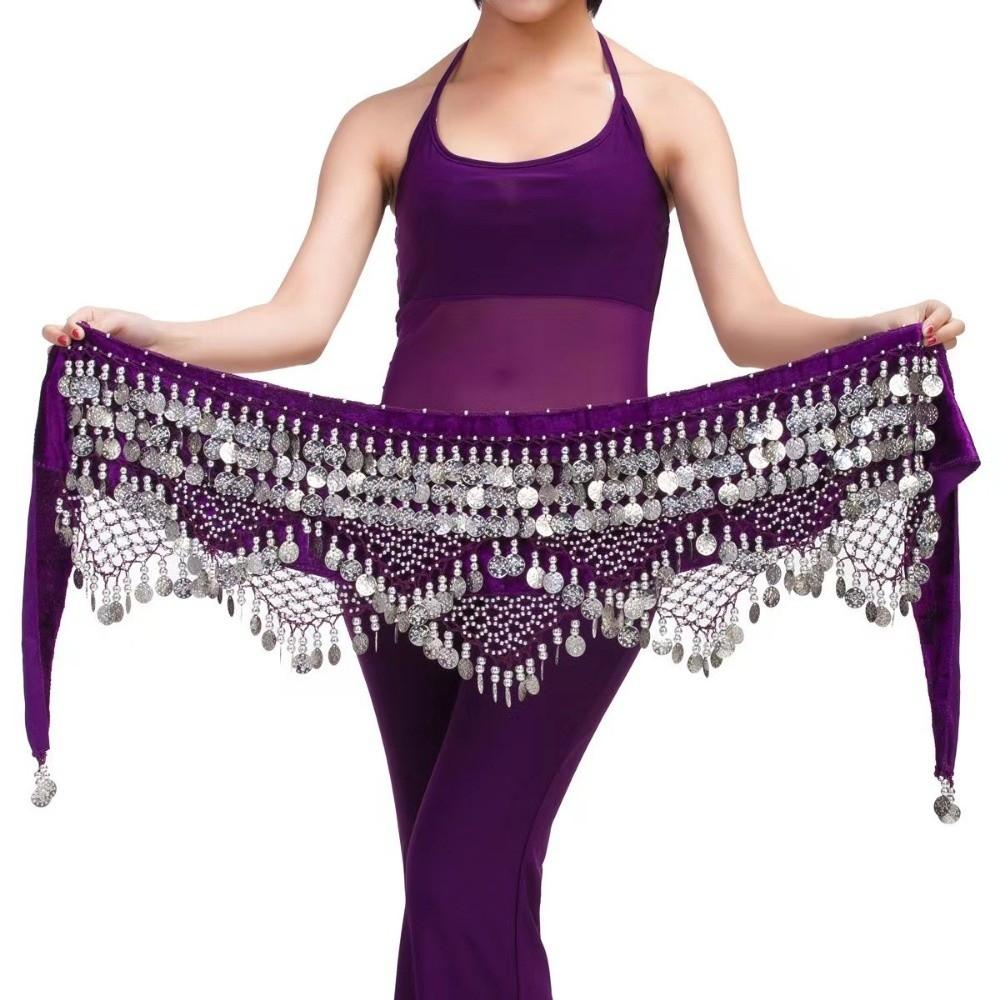 Creative Dancing Waist Belt Glitter Sequins Belly Dance Hip Scarf Hip Scarf Skirt  Indian Dance Purple Silver