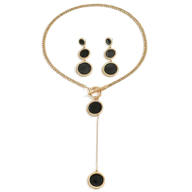 Geometric Round Pendant Necklace & Earrings Set - Retro Fashion Jewelry