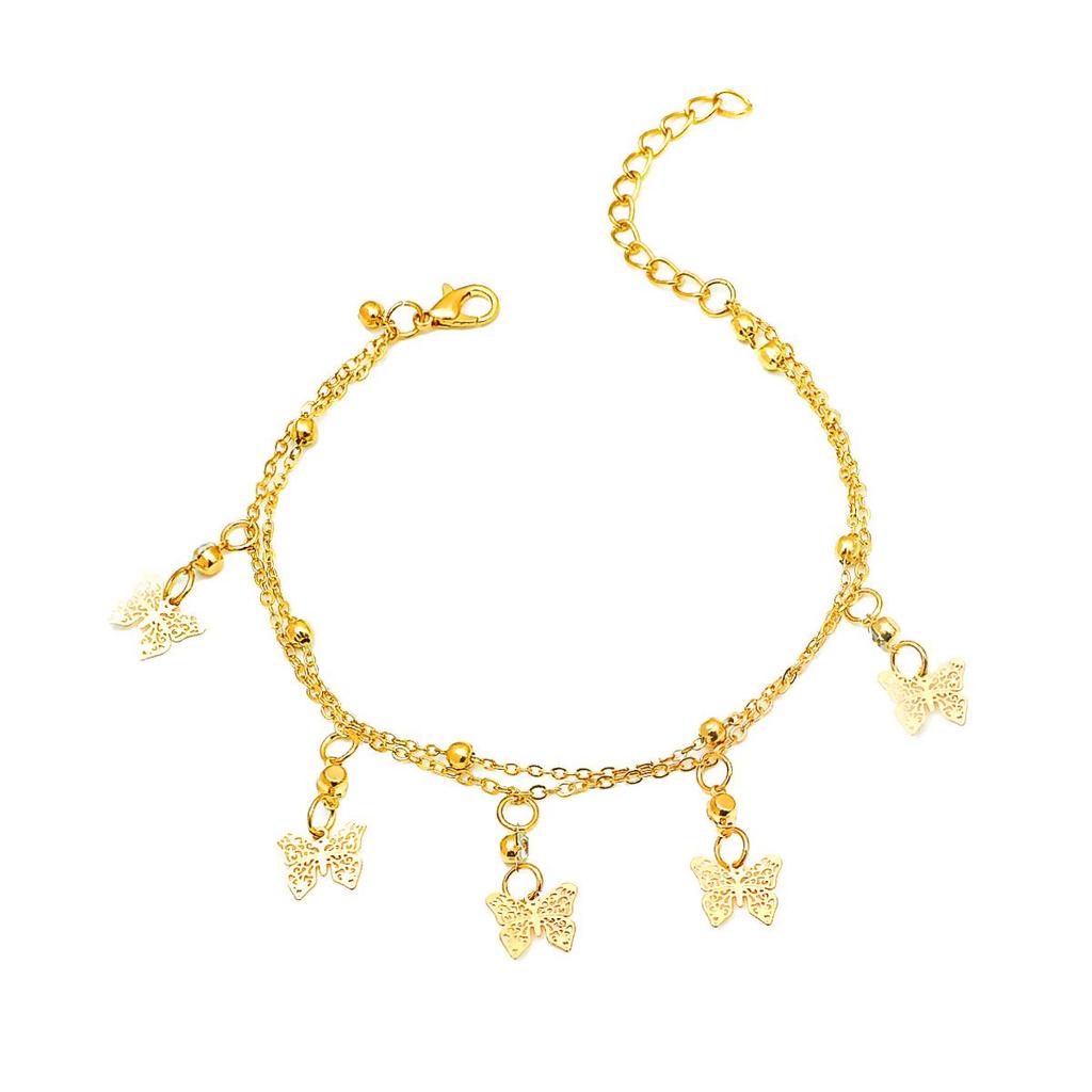 European & American Retro Letter Butterfly Pendant Multi-Layer Beach Anklet Set