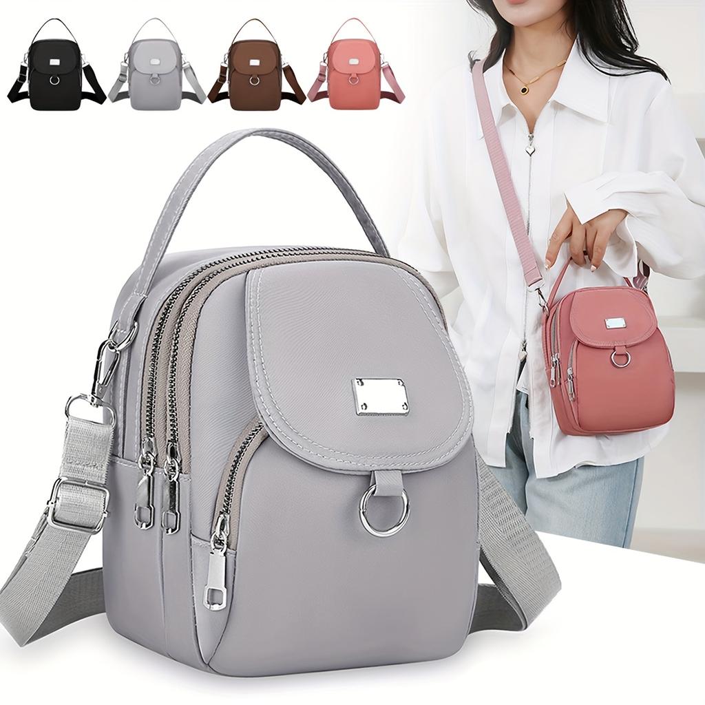 Women'S Chic Light Gray Crossbody Bag - Versatile Shoulder & Handbag with Multiple Zipper Compartments, Durable , Lined for Comfort and Style