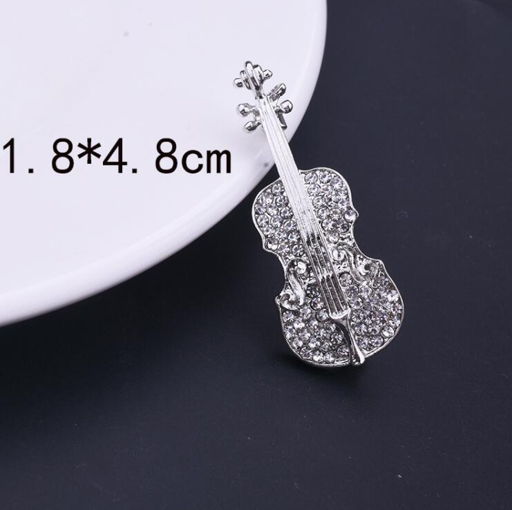 

Korean Fashion Metal Crystal Violin Brooch Jewelry Rhinestone Music Equipment Classic Lapel Pins Gifts срібний