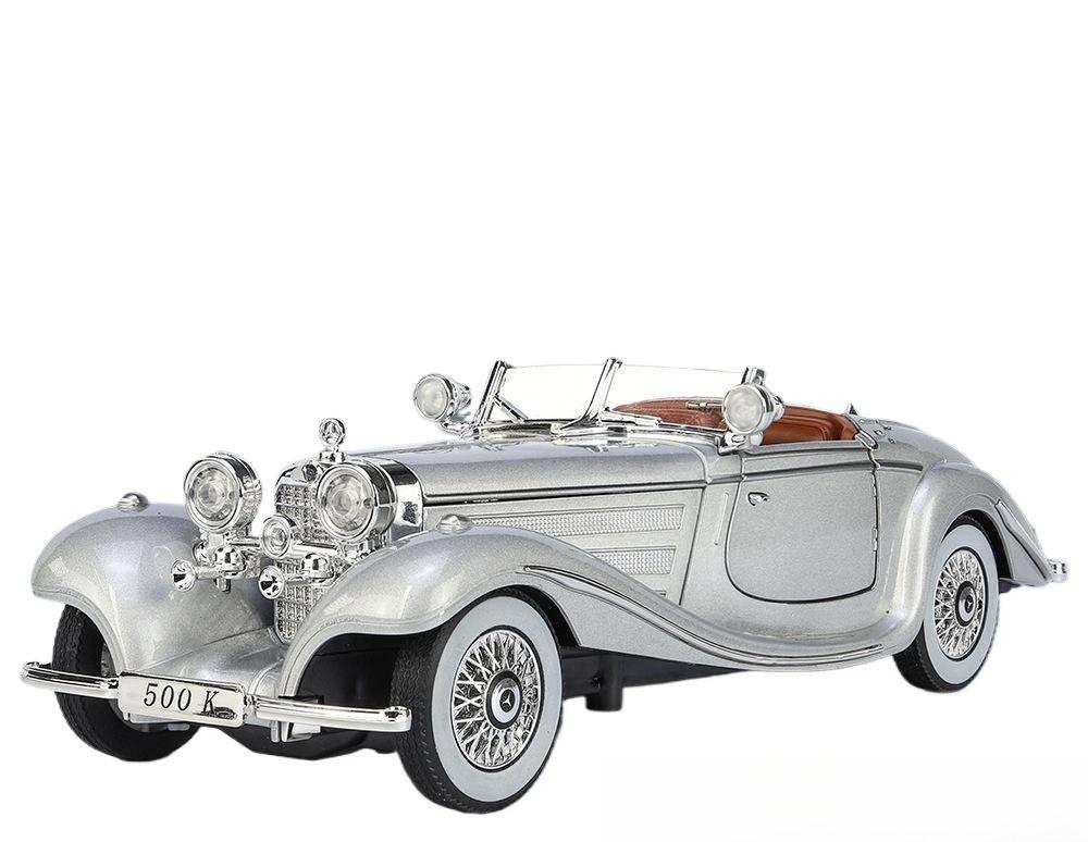 

1/24 Mercedes-Benz 500K Classic Vintage Car Toy for Children Diecast Alloy Miniature Model Sound Light Collection Gift for Boys
