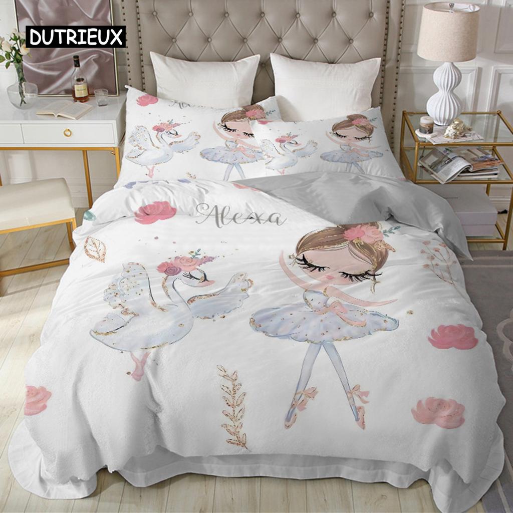 Lovely Cute Princess Kids Bedding Collection Microfiber Cartoon Unicorn Swan Ballet Girl Print Duvet Cover Girls Women Birthday Gift