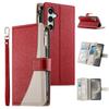 For Samsung Galaxy S25 FE Case Zipper Wallet Color Splicing Leather Flip Phone Cover with Straps
