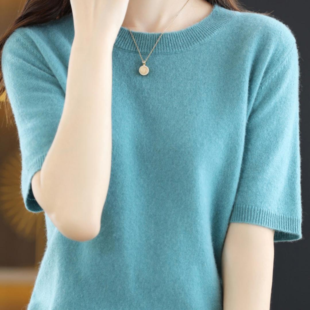 

Women s Short Sleeved Knitted Sweater Round Neck Loose Thin Top XXL зелений