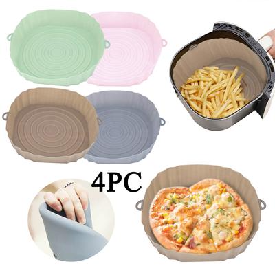 4PC wiederverwendbare Luftfritteusen-Silikon-Topfkorb-Einlagematte, antihaftbeschichtet, für Ofen-Backblech