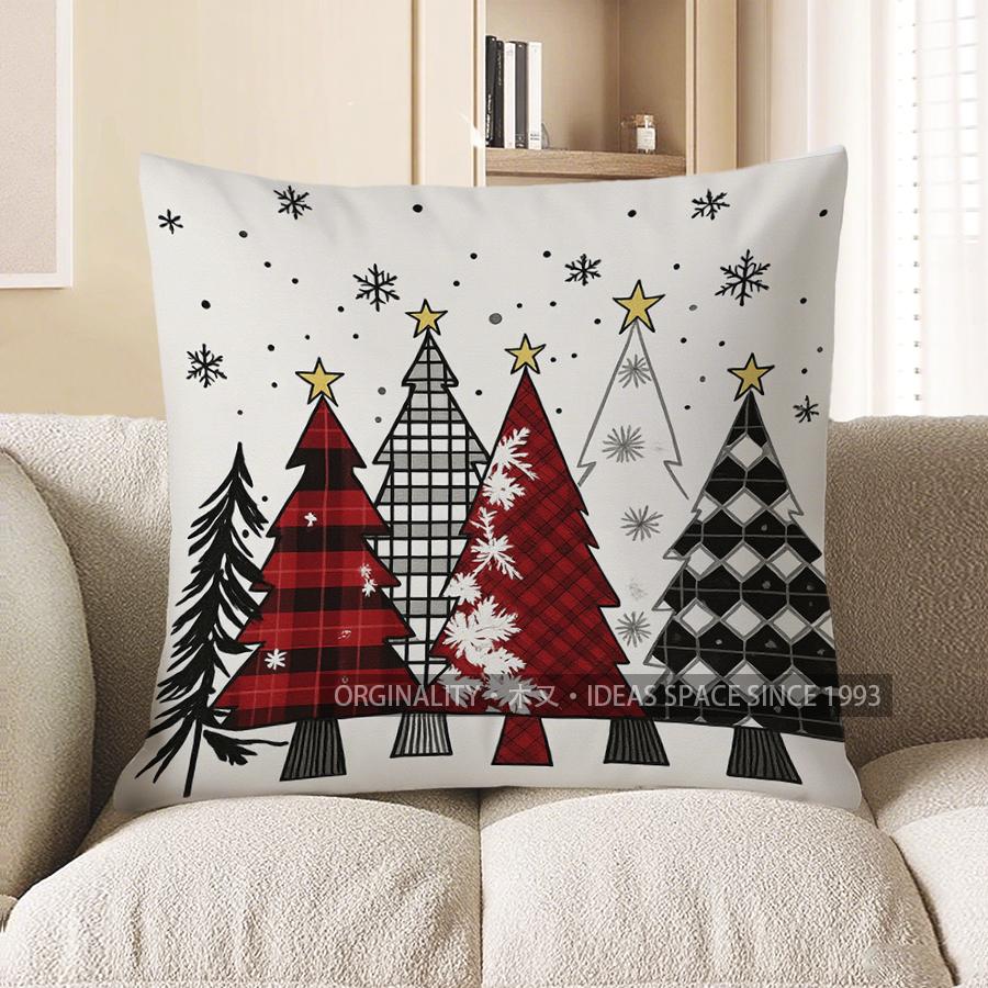Home Decor Christmas Trees With Stars And Snowflakes Pillow Pattern Cushion Cover Suitable For Sofa Bedroom Car Pillow Cover 40x40cm