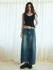 Oal Denim Column Long Skirt_Midium Blue