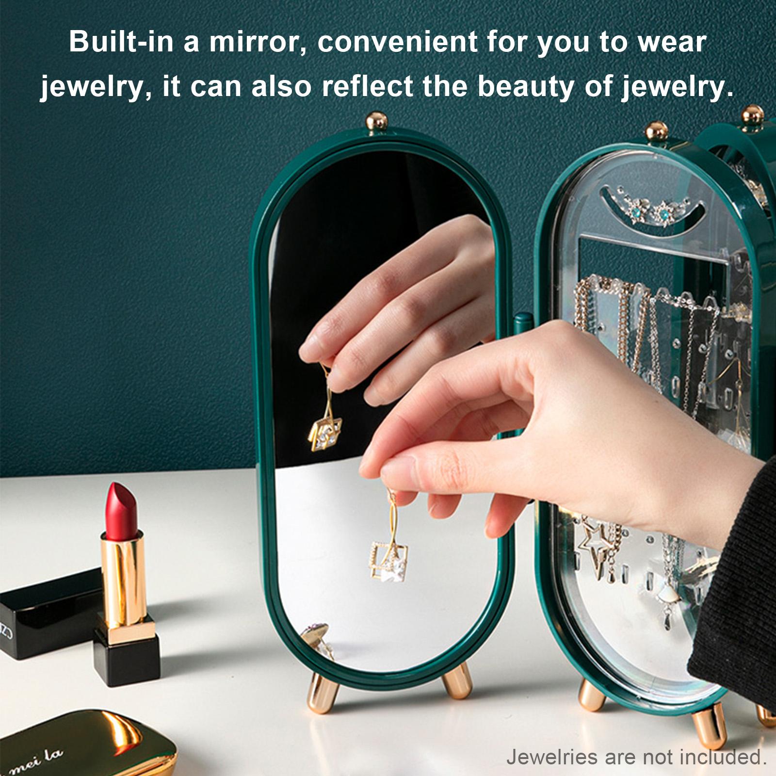 

Jewelry Boxes Necklaces Earrings Storage Box Screen Type Display Case for Women Girls Foldable 4 Drawers with Mirror