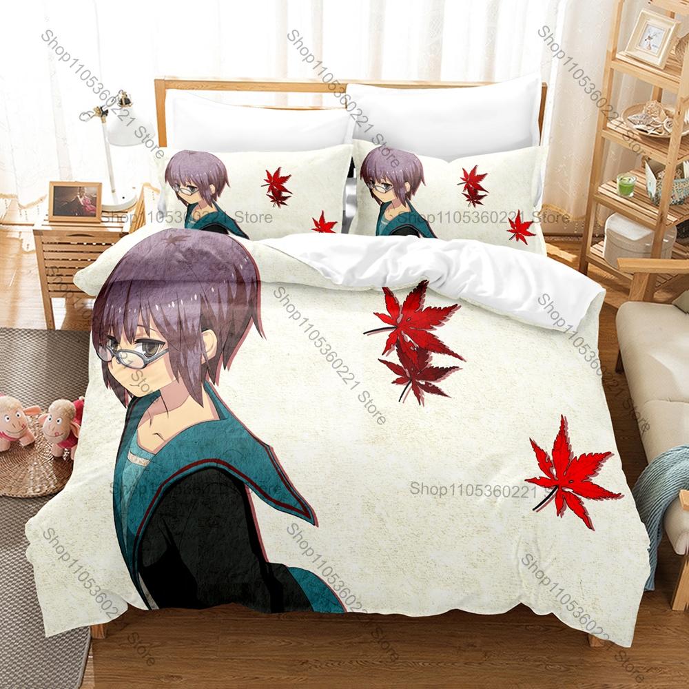 The Melancholy Of Haruhi Suzumiya Anime Print 3PCS Bedding Set Duvet Cover + 2 Pillowcases Soft Bed Linen For Otaku Fans Bedroom