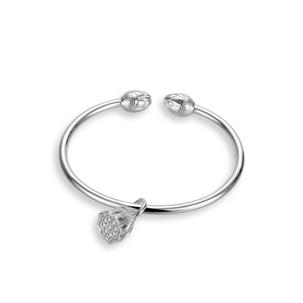 Brățară cu rădăcină de lotus din argint placat cu cupru alb, brățară cu deschidere din boboci de flori pentru femeie