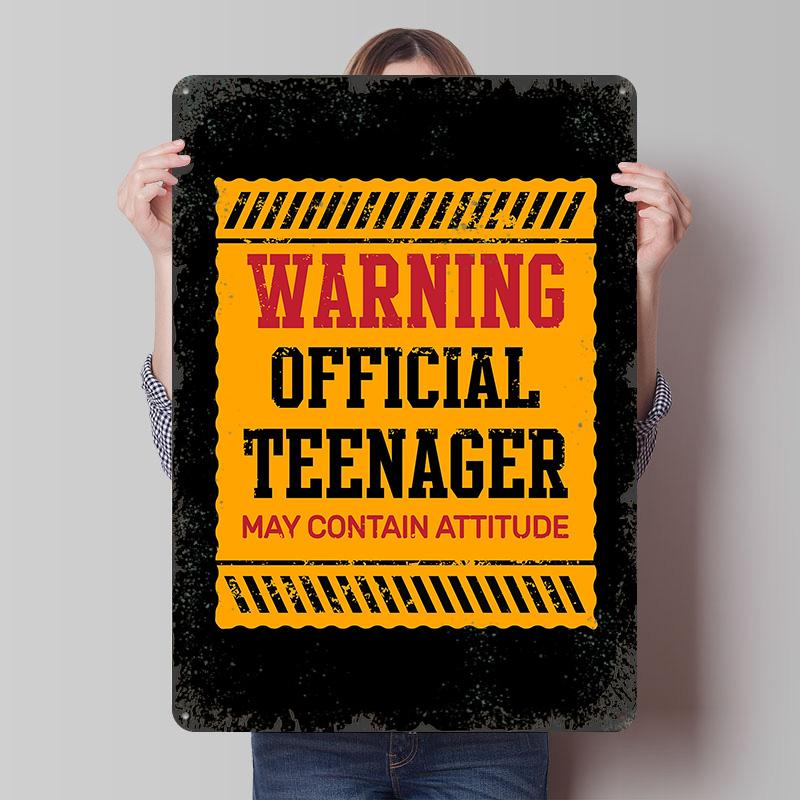 

Warning Official Teenager May Contain Printed Poster Customized Wall Art Retro Vintage Metal Tin Signs for Garage Decorations 7.9x11.8In(20x30cm)