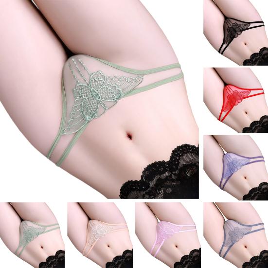 Embroidery Butterfly Lace G-String Thongs for Women Sexy Low Waist T-back Underwear Transparent Sheer Mesh Panties
