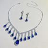 Fashion Bright Diamond Necklace Earrings Set Bridal Wedding Blue Water Drop Tassel Jewelry Two-piece Set