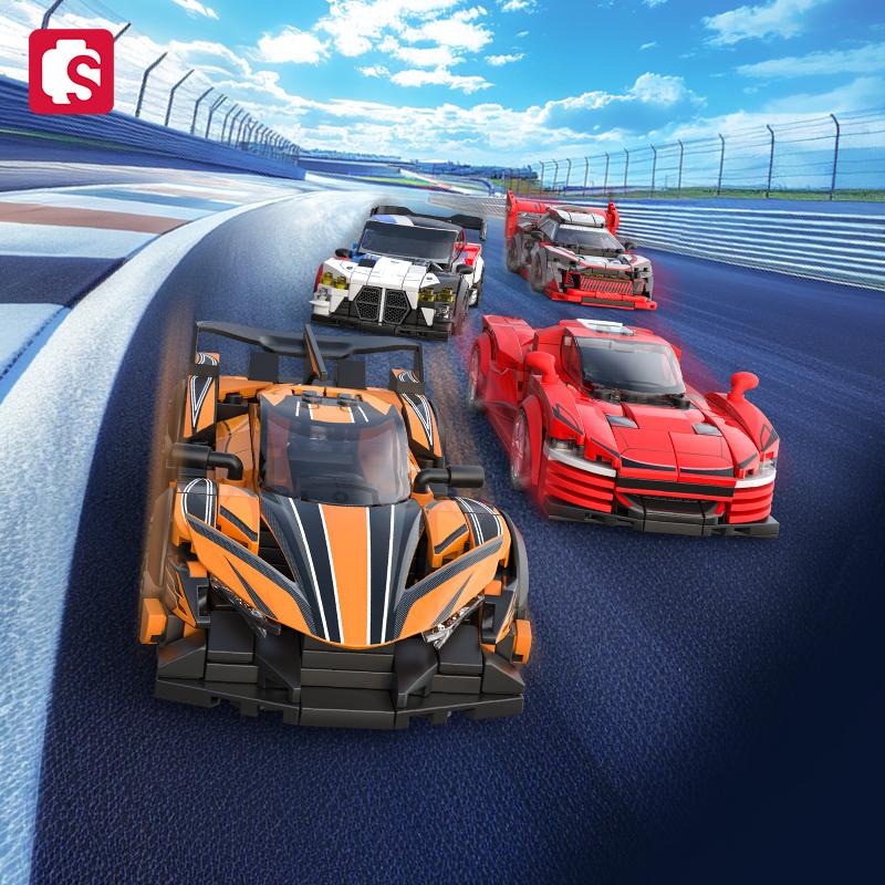 SEMBO Sports Car Assemblage Building Blocks MOC Racing Vehicle Technical Auto Models Car Construction Set For Boys Toys Gifts