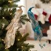 Clip-On Christmas Peacock Ornaments Glitter Feather Artificial Peacock Decor  Christmas Season