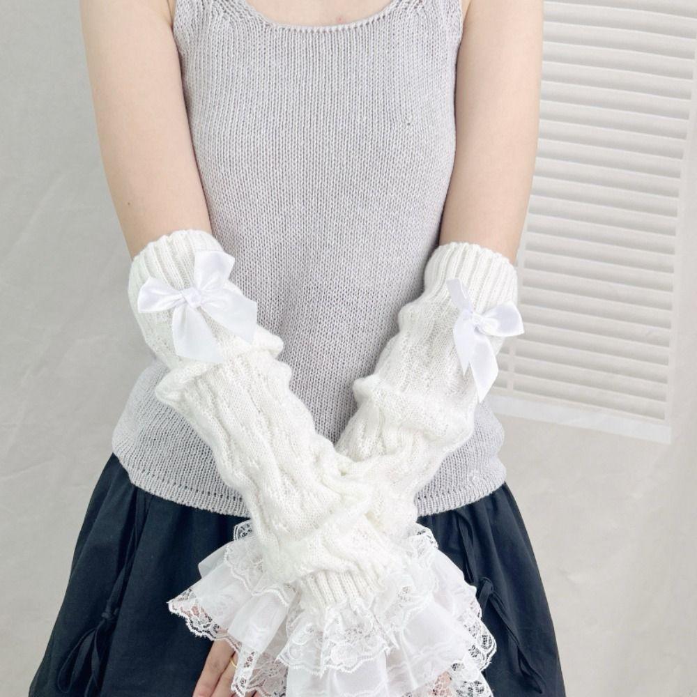 Knitted Wrist Sleeves Fingerless Anime Gloves Goth Elbow Mittens  Harajuku Style