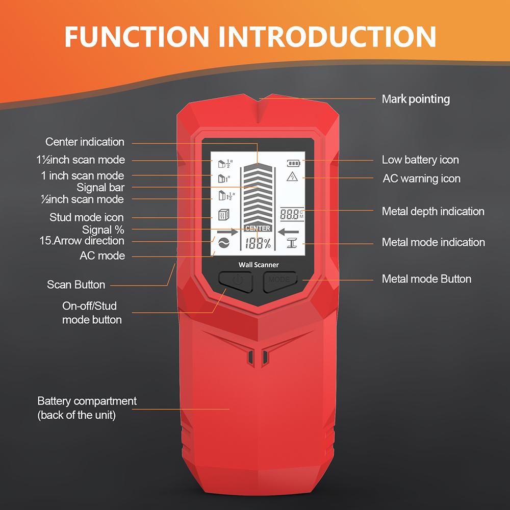 Multifunktionaler 6-in-1 Metalldetektor HW-910 Wandboden-Scanner Finder Holzbolzen AC-Leitung Metalltiefenortung Wand-Metallfinder