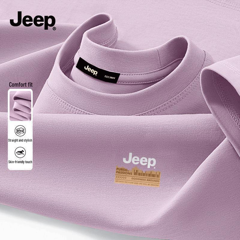 Jeep Heren T-shirt met korte mouwen van puur katoen 5XL lichtpaarse kleur