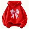 Warm Kids Hooded Pullover, Lovely Hand Drawn Pink Bow Ribbon Graphic Sweatshirt, Autumn Winter Casual Long Sleeve Top for Children Daily Wear