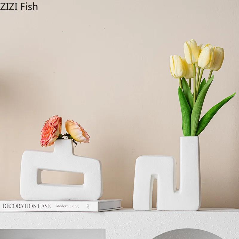 Creative Geometric Ceramic Vase Plant Pots Table Decoration Flowers Arrangement Floral Vases Modern Home Decor Accessories