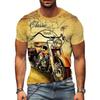 Summer Vintage Motorcycle 3D Print T-Shirt - Casual Short Sleeve Polyester Round Neck Machine Washable