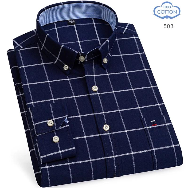 Camisas Oxford de Algodón 100% Puro para Hombre Manga Larga Camisa a Cuadros Rayada Masculina Negocios Tartán Camisa Roja Ropa de Diseño para Hombre