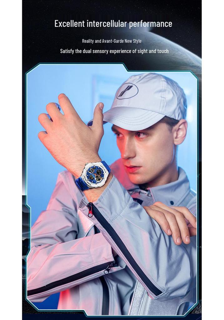 Sanda Men's Multifunctional Sports Watch with Three-Time Zone Dual Display & Waterproof Design