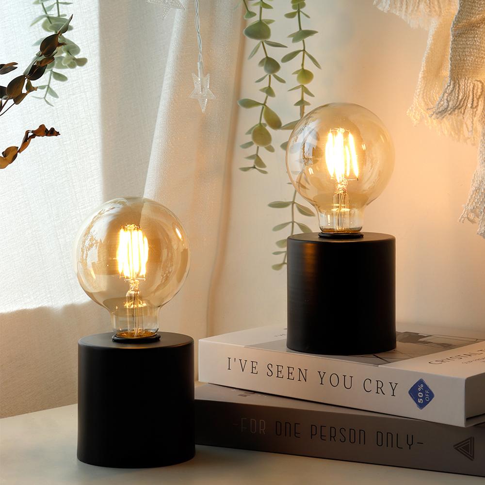 2Pcs Black Battery Powered Table Lamp Wireless Lamps Cordless Light Bedside Lights Candle Holder for Bedroom Wedding Home Decor
