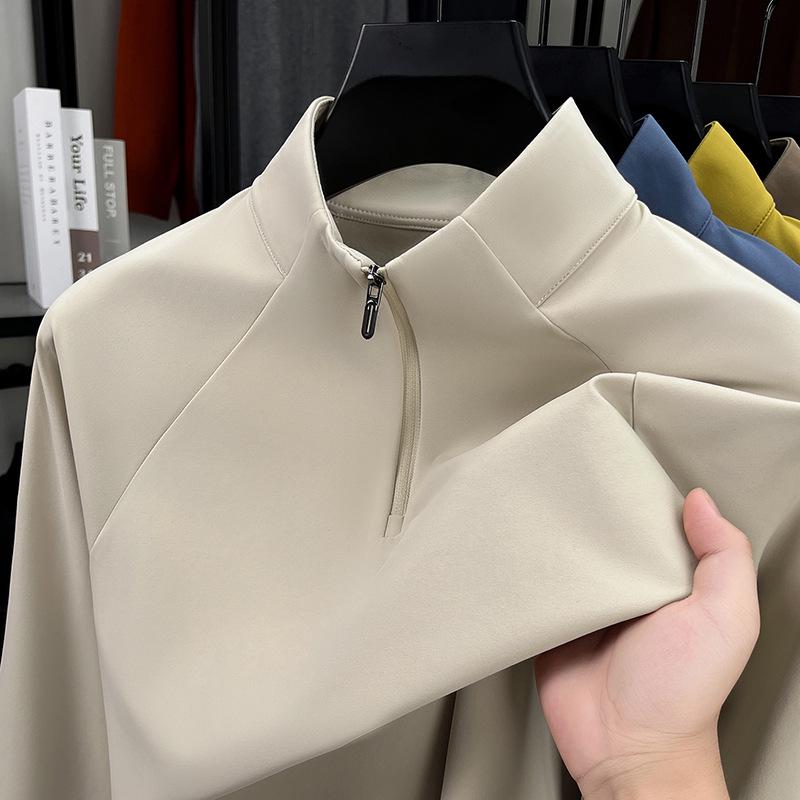 

Мужская бесшовная футболка-поло с воротником-стойкой и молнией на половину, с длинным рукавом Large абрикосовый