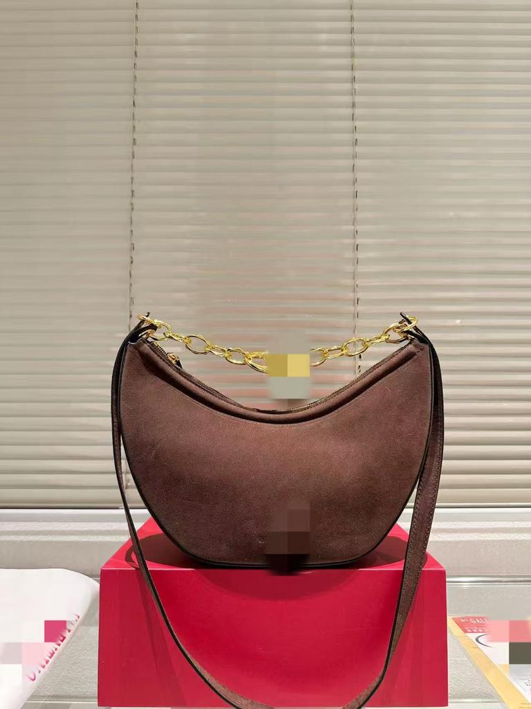 Vintage Suede Velvet Crescent Handbag Underarm Bag Hobo Lazy Style Metal Chain Fashion Saddle Bag Horn Bag for Women