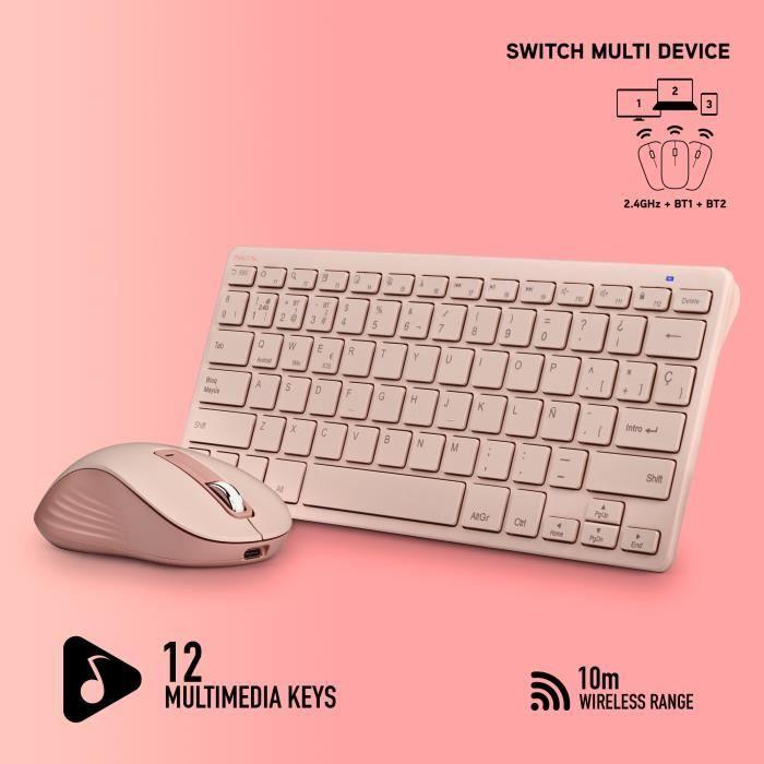 Bezdrátová klávesnice - NGS - FANTASY KIT PINK - 3 režimy připojení - Tiché klávesy - 12 multimediálních kláves