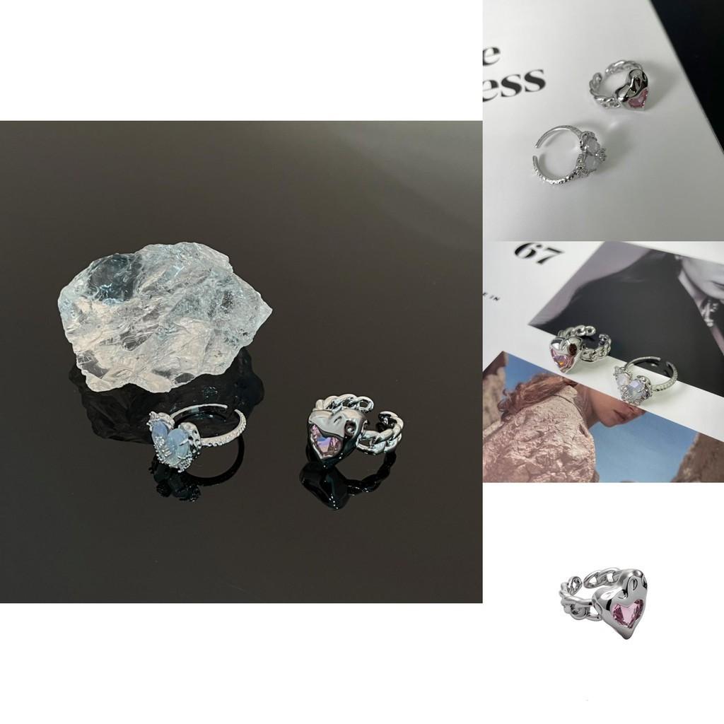 Exquisite High-end Crystal Heart Adjustable Ring For Women In Chic Minimalist Style